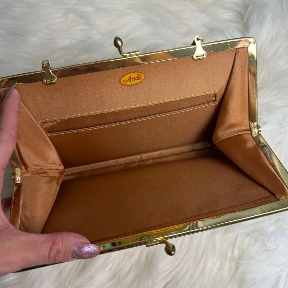 Vintage - Metallic Gold Clutch‎ Handbag and Chain Strap